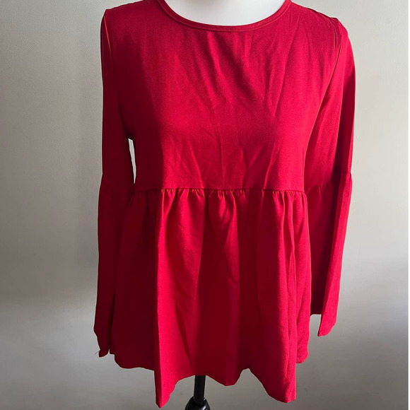 Red Peplum Ruffle Blouse Womens Top by Coral Size M Pullover - Picture 2 of 10